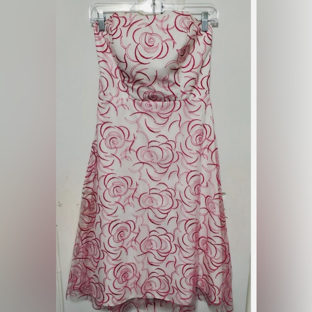 David's Bridal Strapless Dress with Pink Floral Pattern ALine